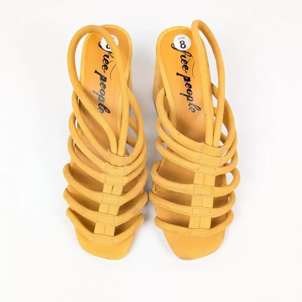 Free People Colette Hot Orange Strappy Cinched Block Heel Sandals Size 8